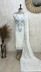 Breezy Linen Unstitched Suit Set With Thread Embroidery
