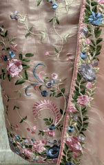 Glass Organza Unstitched Suit with Floral Thread Embroidery