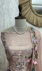 Glass Organza Unstitched Suit with Floral Thread Embroidery