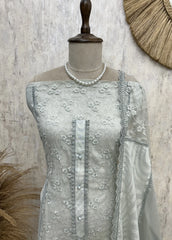 Cotton Base With Organza Panel Unstitched Suit Set