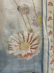 Jamdani Linen Unstitched Suit Set With Kantha on Flowers Pattern