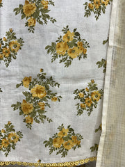 Linen Unstitched Suit Set With Lace Work