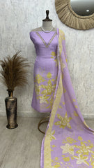 Linen Unstitched Suit Set With Kantha