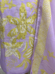 Linen Unstitched Suit Set With Kantha