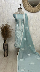 Tissue Linen Unstitched Suit Set With Applique Work