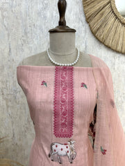 Jamdani Linen Unstitched Suit Set With Cow Motif