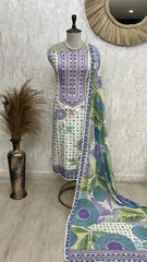 Printed Muslin Unstitched Suit Set With Lacing