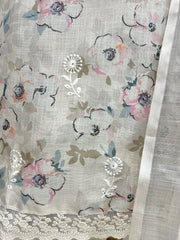 Printed Jamdani Linen Unstitched Suit Set