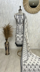 Muslin Unstitched Suit Set With Sequence Work