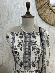 Muslin Unstitched Suit Set With Sequence Work