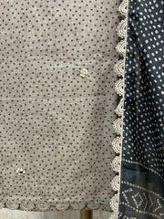 Muslin Unstitched Suit Set With Embroidered Neckline