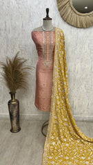 Tissue Silk Unstitched Suit Set With Parsi Dupatta