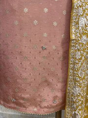 Tissue Silk Unstitched Suit Set With Parsi Dupatta