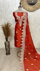 Royal tissue unstitched suit with classic leaf motifs