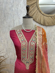 Crush Tissue unstitched suit with ombre floral dupatta & potli