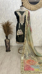 Crush Tissue unstitched suit with ombre floral dupatta & potli