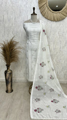 Mul Chanderi Unstitched Suit Set With Pearl Work