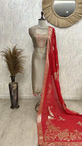 Royal Tissue Unstitched suit with Contrast dupatta