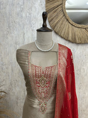 Royal Tissue Unstitched suit with Contrast dupatta