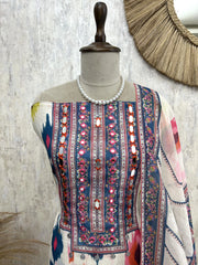 Linen Cotton Unstitched Suit Set Featuring Ikat Print