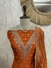 Dola Silk Unstitched suit with V neckline