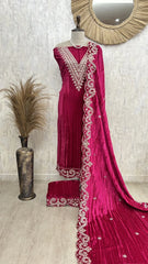 Velvet Unstitched suit with Mirror & Zari Work