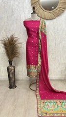 Fine Silk Unstitched Suit with Folk Motifs