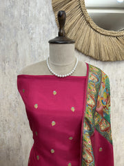 Fine Silk Unstitched Suit with Folk Motifs