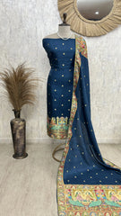 Fine Silk Unstitched Suit with Folk Motifs