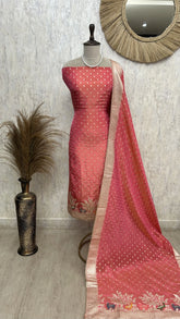 Tissue Unstitched Suit Set With Embroidered Hemline