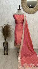 Tissue Unstitched Suit Set With Embroidered Hemline