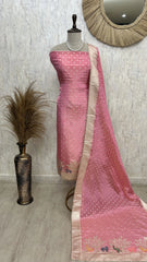 Tissue Unstitched Suit Set With Embroidered Hemline