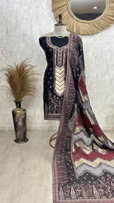 Black Elegant Fine silk Unstitched Suit