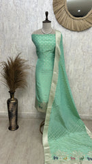 Tissue Unstitched Suit Set With Embroidered Hemline