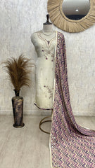 Tissue Unstitched suit with Gota patti Neckline