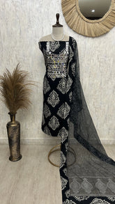 Cotton Unstitched Suit Set With Mirror Work Neck