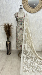 Jamdani Linen Unstitched suit with Floral Motifs