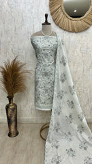 Cotton Unstitched Suit Set Thread Embroidery