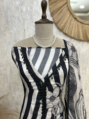 Printed Muslin Unstitched Suit Set With Pearl Work