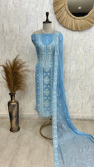 Georgette Unstitched Suit Set With Lucknowi Work