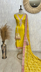 Tissue Unstitched Suit Set With Embroidered Neckline