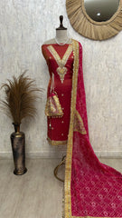 Tissue Unstitched Suit Set With Embroidered Neckline