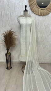 Lucknowi Pearl Work Georgette Unstitched Suit Set