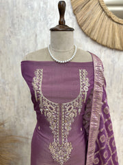 Zardozi Neckline Banarasi Dupatta Tissue Unstitched Suit Set