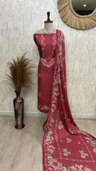 Muslin Unstitched Suit Set With Floral Motif