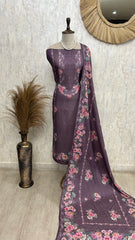 Muslin Unstitched Suit Set With Floral Motif