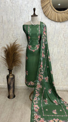 Muslin Unstitched Suit Set With Floral Motif