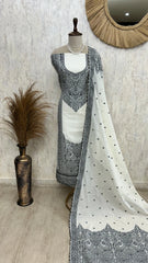 Cotton Unstitched Suit Set With Kashmiri Weave
