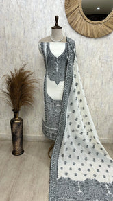 Cotton Unstitched Suit Set With Kashmiri Weave