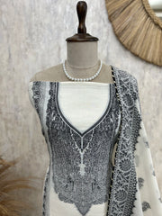 Cotton Unstitched Suit Set With Kashmiri Weave